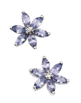 9ct Gold Tanzanite & Diamond Flower Studs