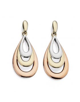 9ct Three Colour Gold Triple Oval Drop Earrings