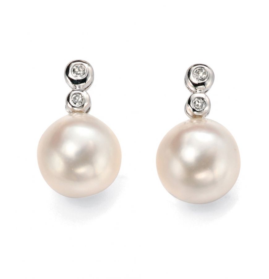 9ct White Gold Pearl and Diamond Earrings