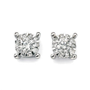 9ct White Gold Diamond Cluster Stud Earrings