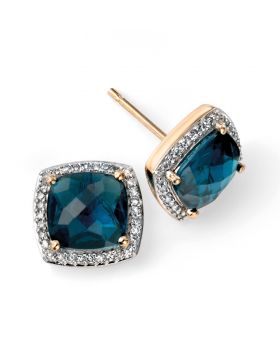 9CT Gold Cushion London Blue Topaz Stud Earrings