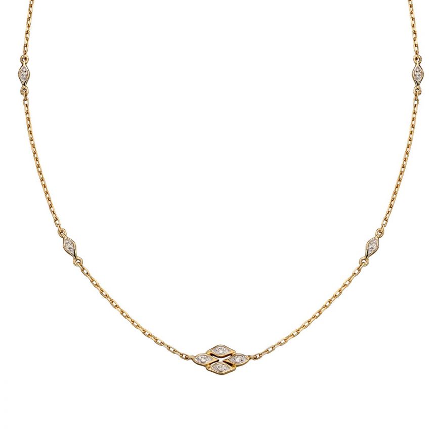 9ct Gold Diamond Marquise Link Art Deco Style Necklace