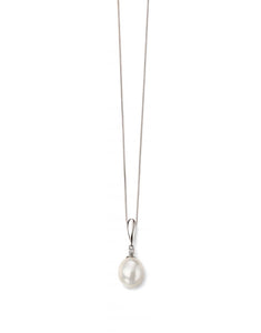 9ct White Gold Pearl & Diamond Drop Pendant