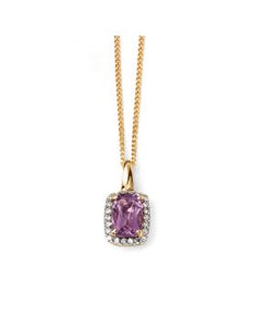 9ct Gold Amethyst and Diamond Oblong Pendant