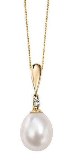 9ct Gold Pearl & Diamond Pendant & Chain