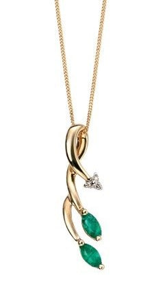 9ct Gold Emerald & Diamond Vine Pendant & Chain