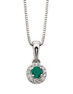 9ct White Gold Petite Emerald & Diamond Pendant