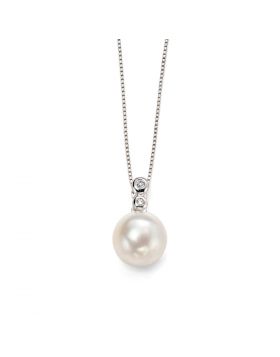 9ct White Gold Freshwater Pearl and Diamond Pendant