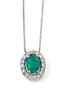 Load image into Gallery viewer, 9ct White Gold Emerald &amp; Diamond Oval Halo Pendant with Chain
