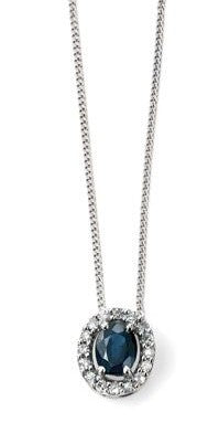 9ct White Gold Sapphire & Diamond Oval Halo Necklace