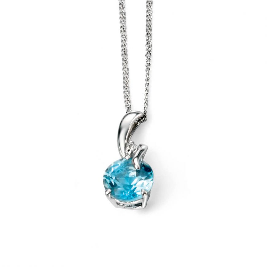 9ct White Gold Blue Topaz and Diamond Pendant