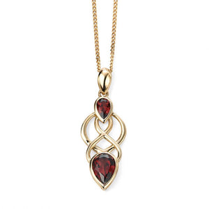 9ct Gold Garnet Celtic Style Pendant & Chain