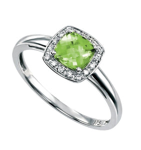 9ct White Gold Peridot and Diamond Ring