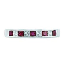 Load image into Gallery viewer, 18ct White Gold Princess cut Ruby and Diamond Half Eternity Ring
