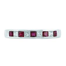 18ct White Gold Princess cut Ruby and Diamond Half Eternity Ring