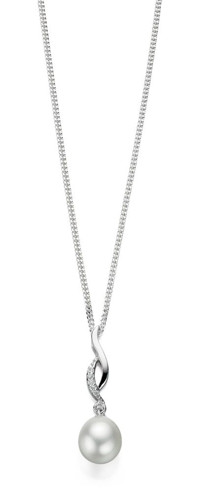 Silver Cubic Zirconia and Pearl Twist Pendant