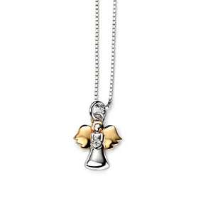 D for Diamond Silver and Gold Plate Guardian Angel Pendant