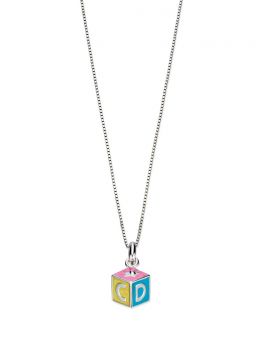 D for Diamond ABC Enamel Cube Necklace