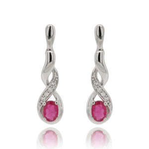 9ct White Gold Ruby and Diamond Drop Earrings