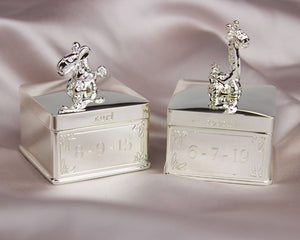 Silver Plated Giraffe and Zebra First Tooth and Curl Pots